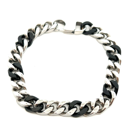 Unique & Co Stainless Steel Polished Black Plated Flat Curb Bracelet 19cm