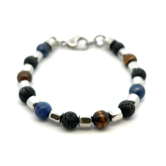Unique & Co Lava and Tigers Eye Bead Bracelet 21cm