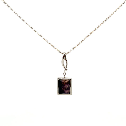 Derbyshire Blue John Sterling Silver Facetted Square Dropper Necklace