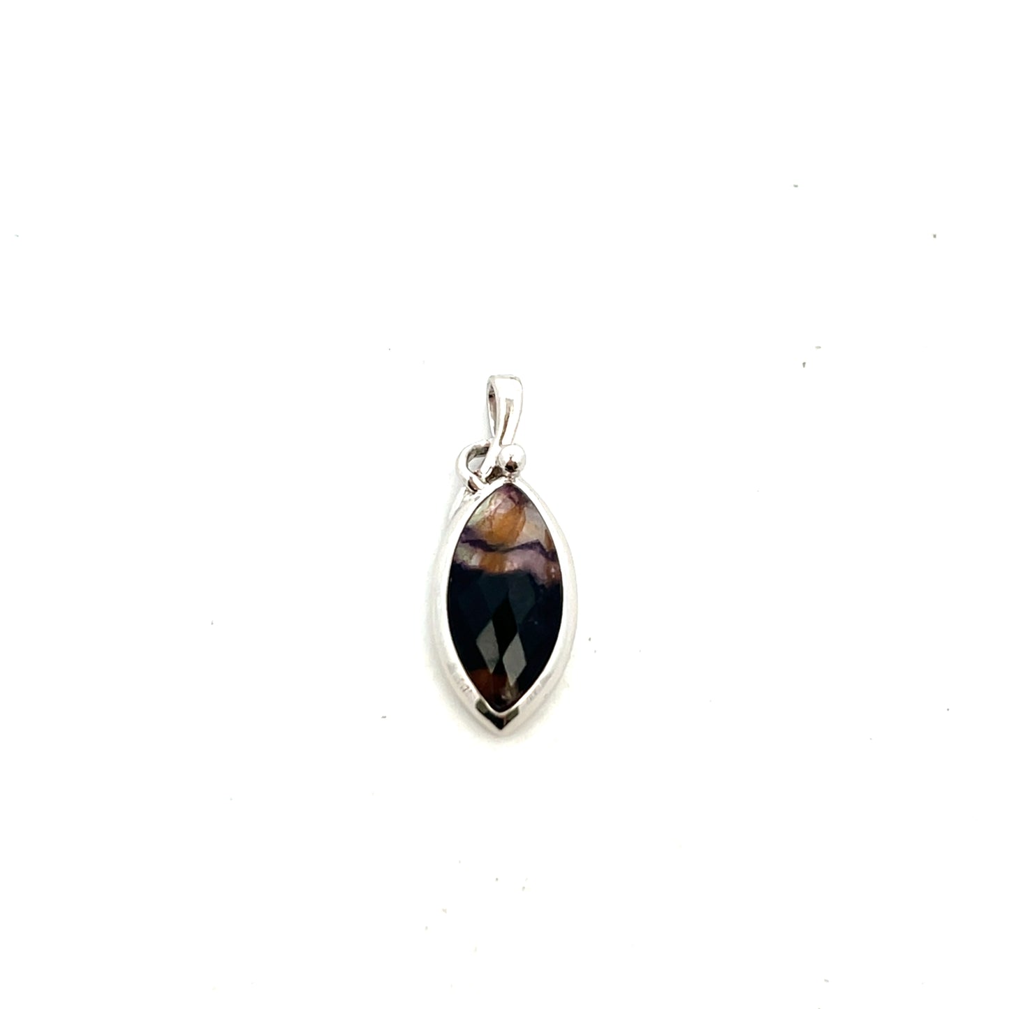 Derbyshire Blue John Sterling Silver Unique Facetted Marquise Pendant
