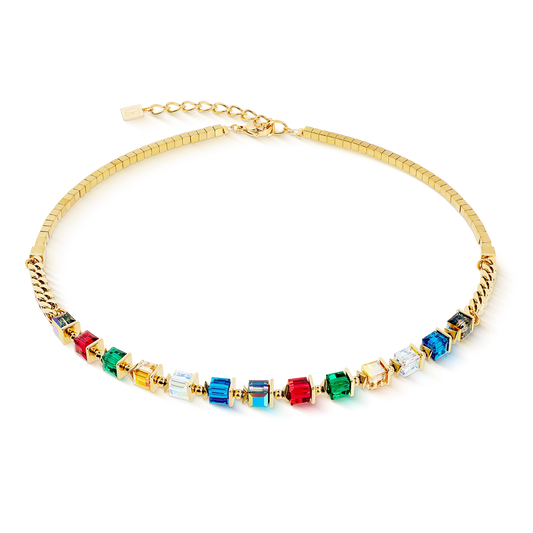 Couer De Lion Yellow Gold Plated Multicoloured Cubes Necklace