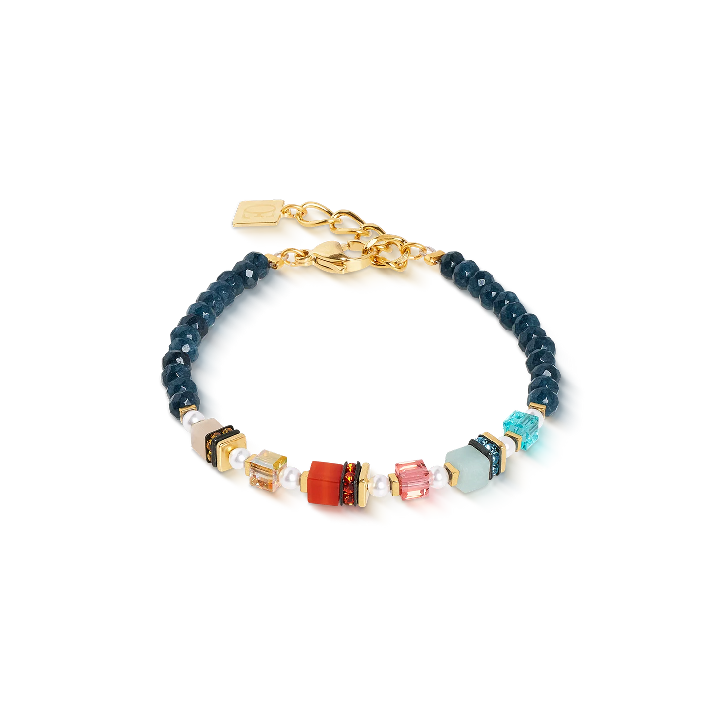 Coeur De Lion Sparkling Princess Spikes Multicoloured and Dark Blue Yellow Gold Plated Bracelet