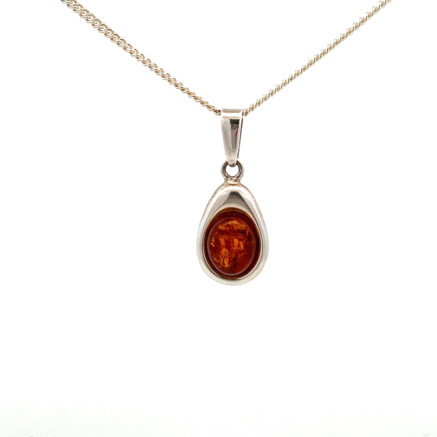 Sterling Silver Amber Oval Pendant
