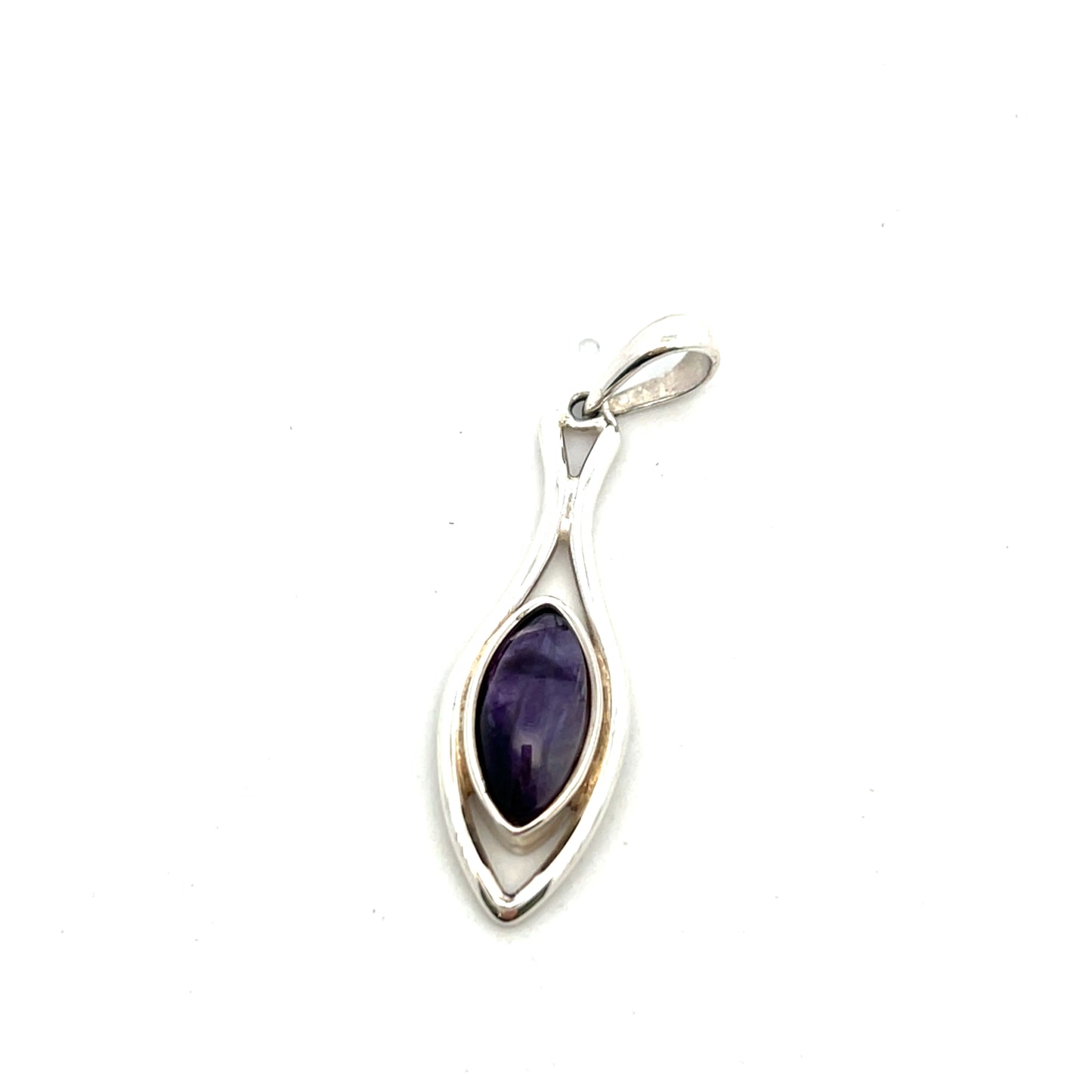 Derbyshire Blue John Sterling Silver Marquise Shaped Long Pendant