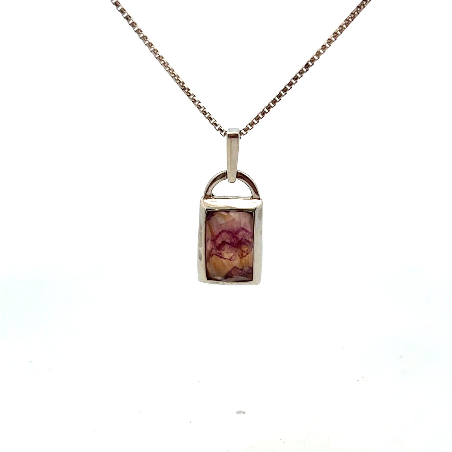 Derbyshire Blue John Sterling Silver Rectangular Pendant and Chain