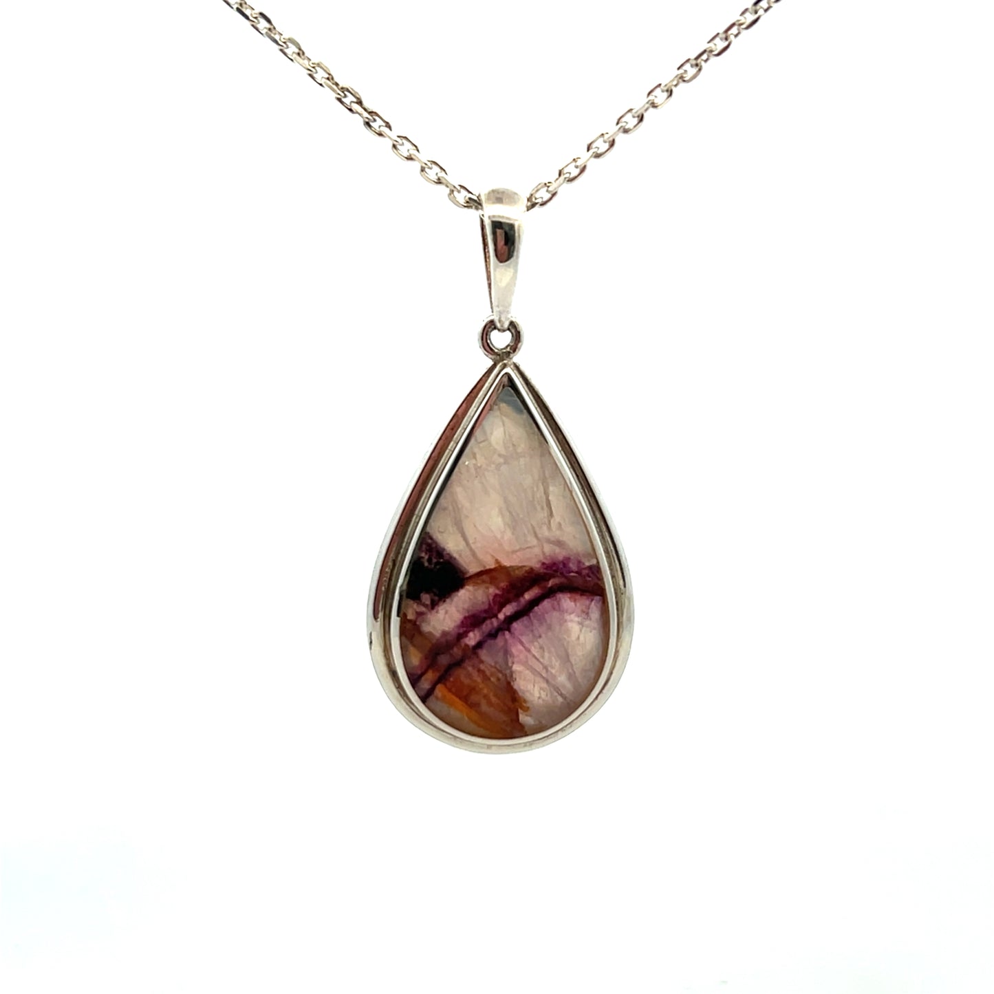 Derbyshire Blue John Sterling Silver Teardrop Shaped Pendant