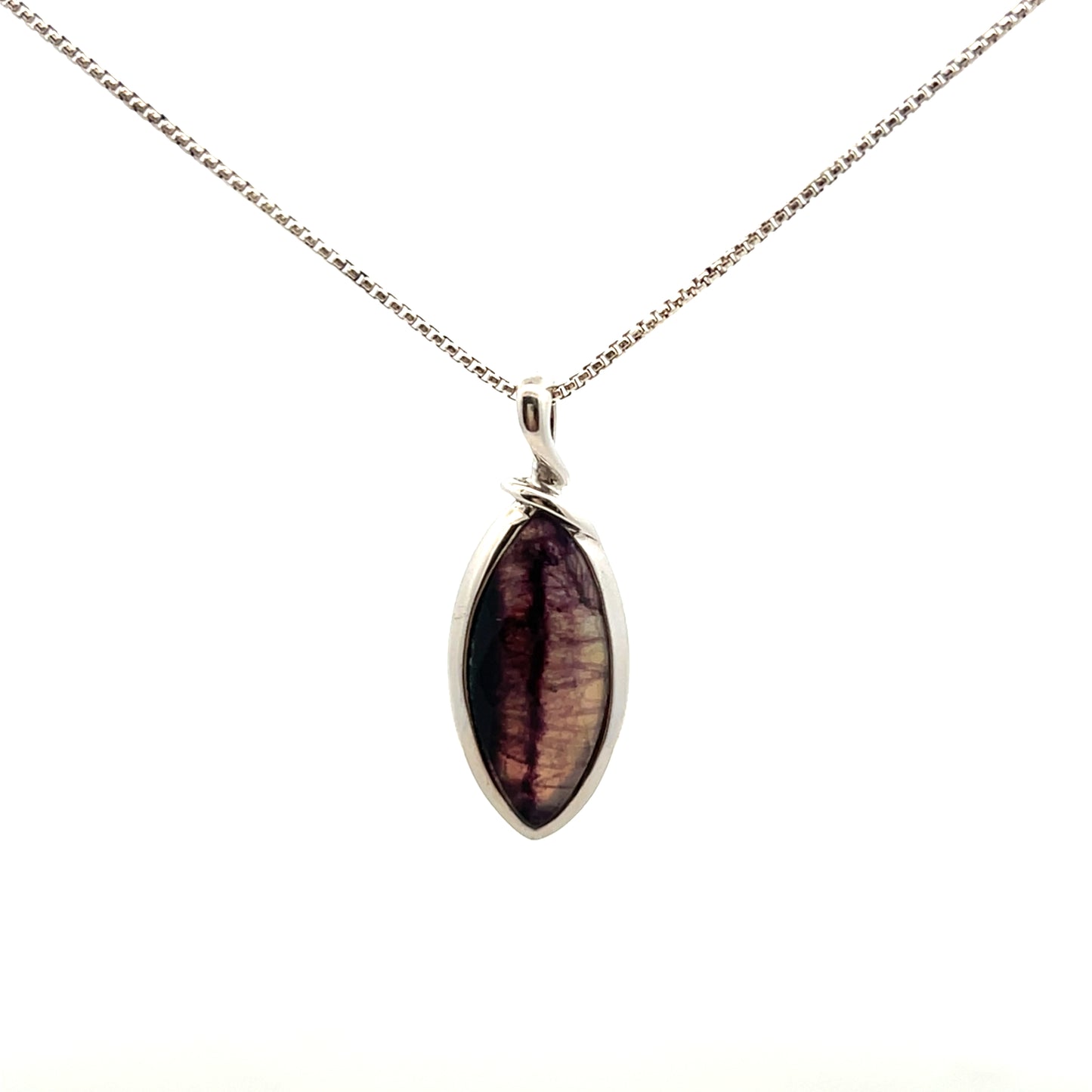 Derbyshire Blue John Sterling Silver Unique Facetted Marquise Necklace