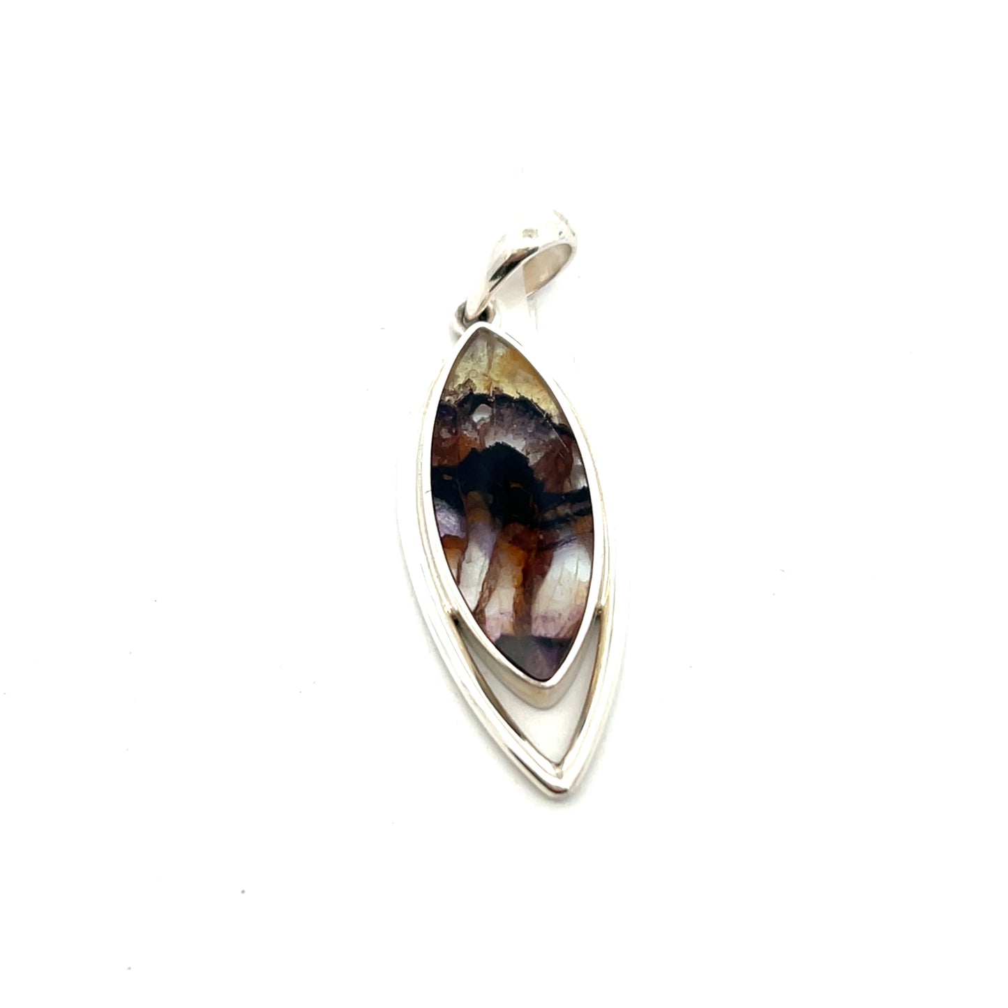 Derbyshire Blue John Sterling Silver Marquise Shaped Pendant