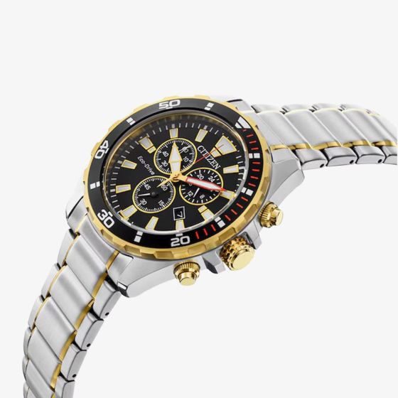 Citizen Black Dial Chronograph Bi Metal Bracelet Watch AT2434-54E