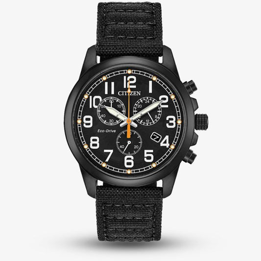 Citizen Black Military Style Chronograph Canvas Strap Watch AT0205-01E