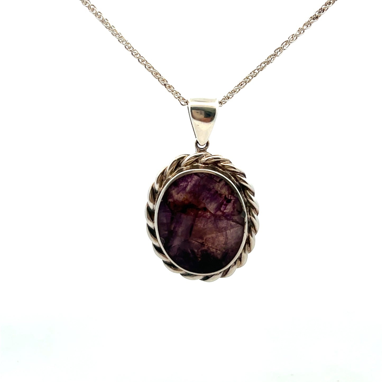 Derbyshire Blue John Sterling Silver Unique Oval Pendant and Chain
