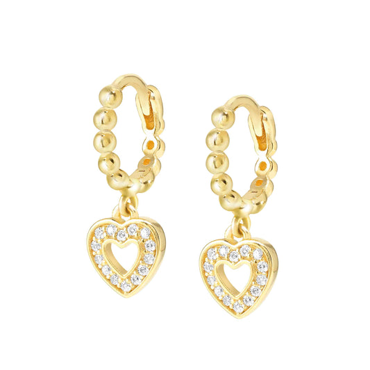 Nomination LoveCloud Yellow Gold Plated Beaded Hoop Earrings with Cubic Zirconia Heart Drop 240507/008