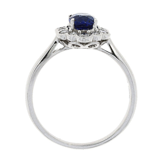 Platinum Sapphire And Diamond Oval Millegrain Cluster Ring