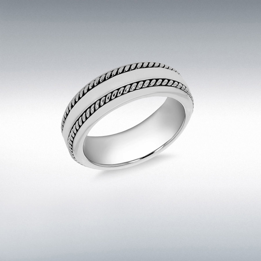 Sterling Silver 6mm Band with Twisted Rope Line Edges Size R