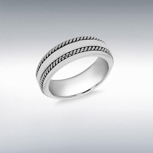 Sterling Silver 6mm Band with Twisted Rope Line Edges Size R