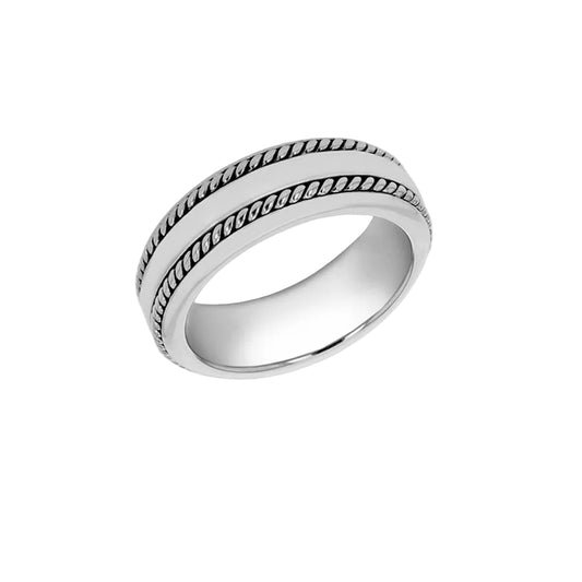 Sterling Silver 6mm Band with Twisted Rope Line Edges Size R
