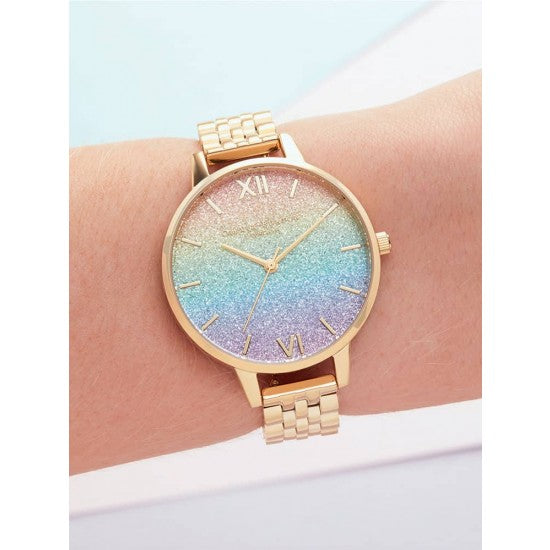 Olivia Burton Rainbow Glitter Dial Gold Bracelet Watch OB16RB23