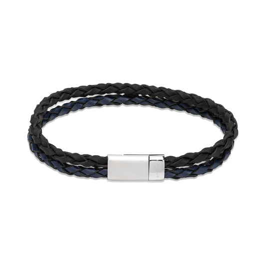 Unique & Co Blue and Black Leather Two Row Bracelet 21cm