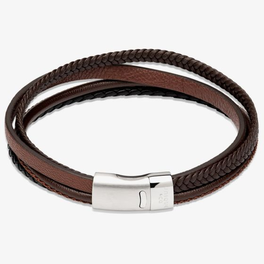 Unique & Co Brown Leather Four Row Bracelet 19cm