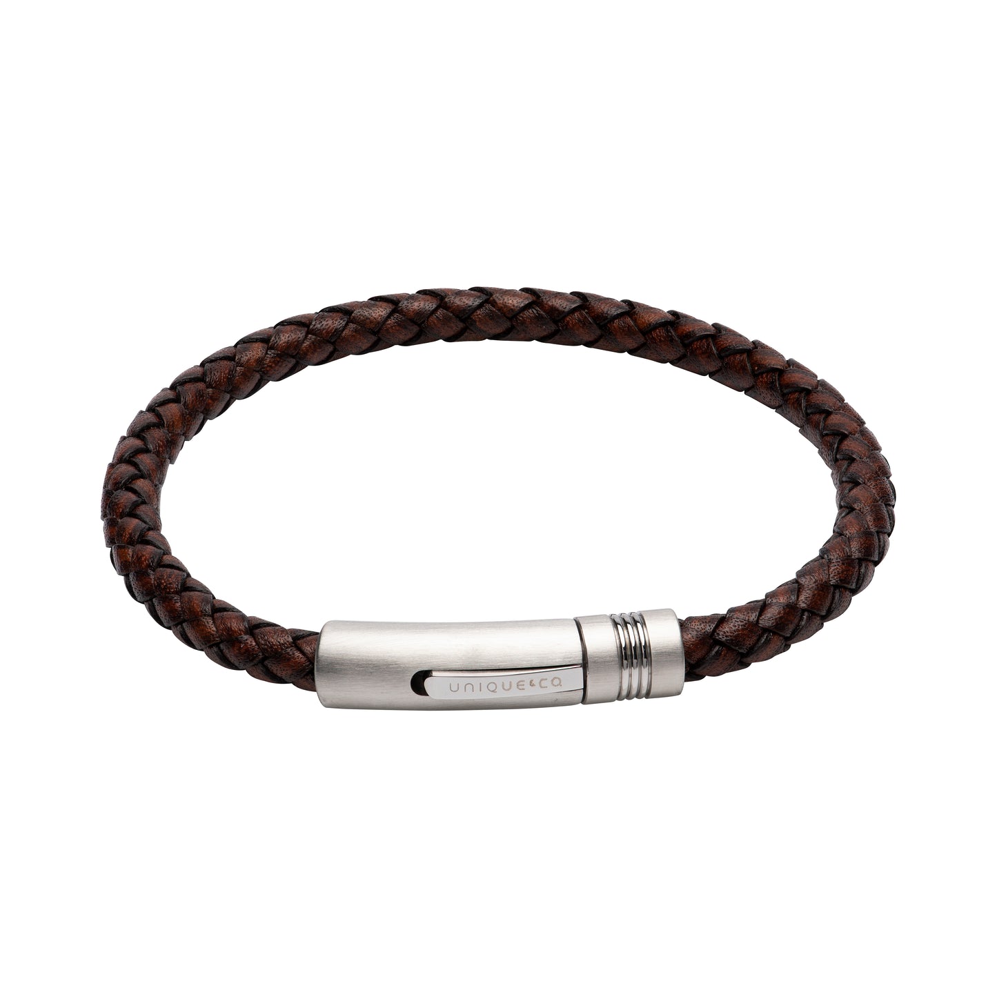 Unique & Co Antibrown Leather Stainless Steel Bracelet 19cm