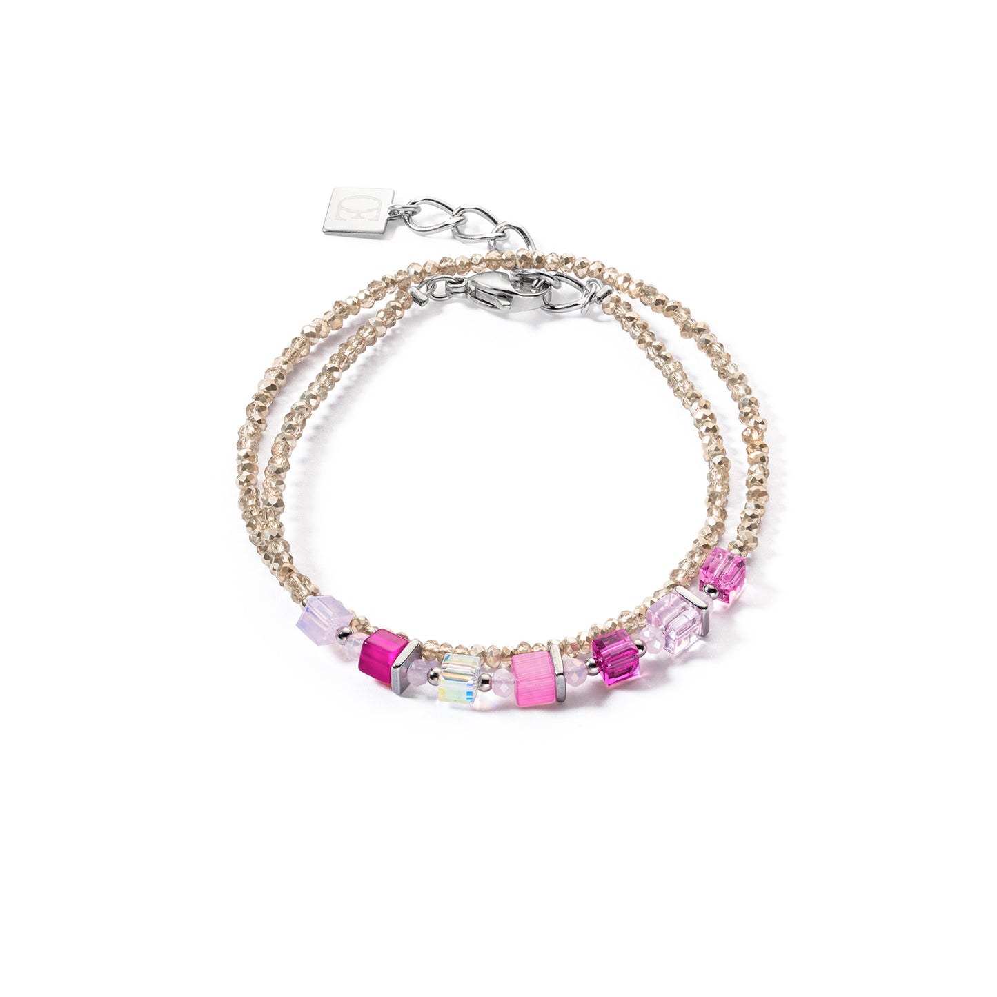 Coeur De Lion Double Wrap Clear and Pink Bracelet