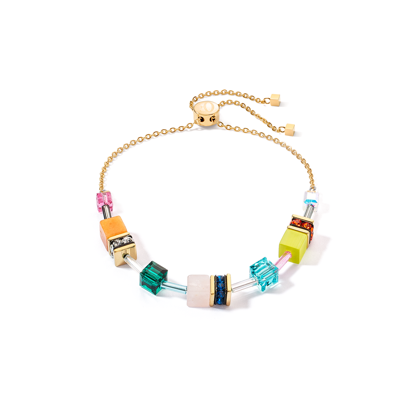 Coeur De Lion Geo Cube Yellow Gold Plated Multicoloured Crystal Bracelet