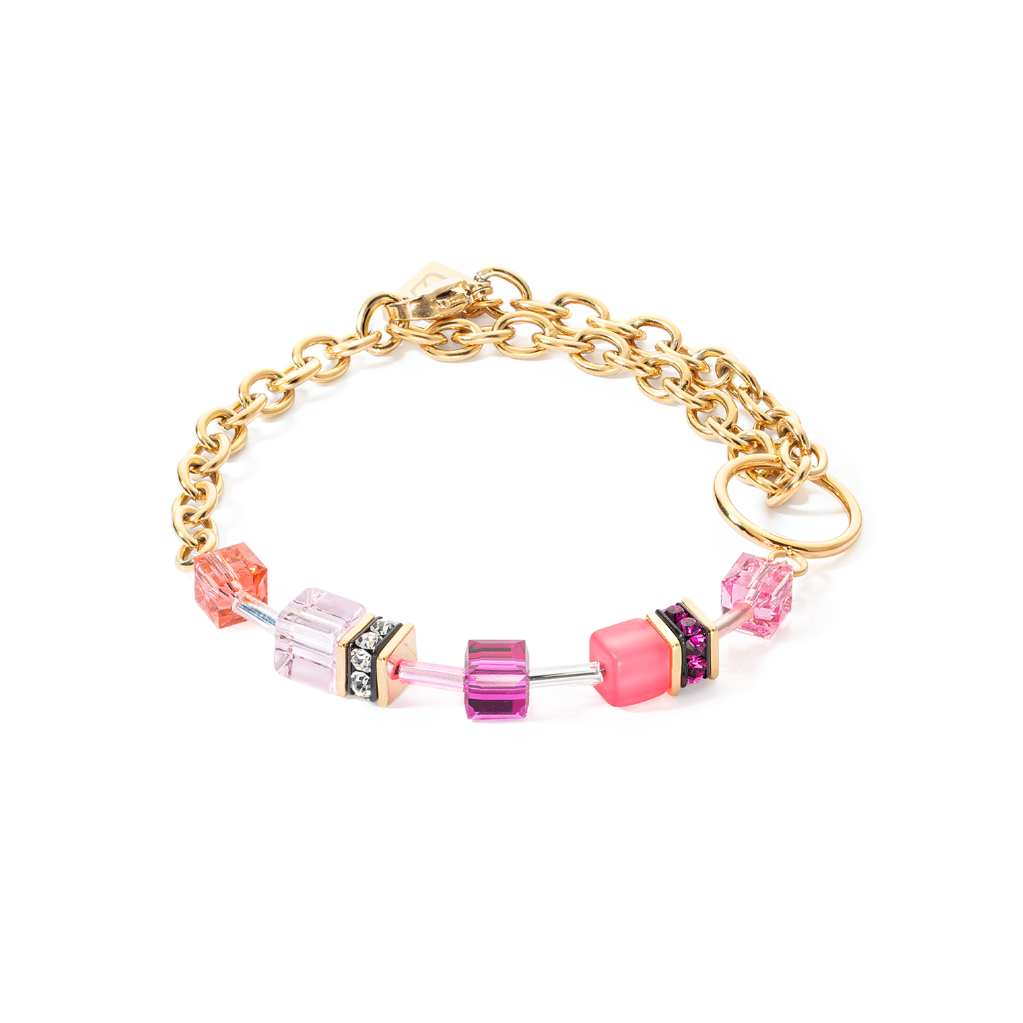 Coeur De Lion Chain Multicoloured Pink Cubes Bracelet 3038/30-0416