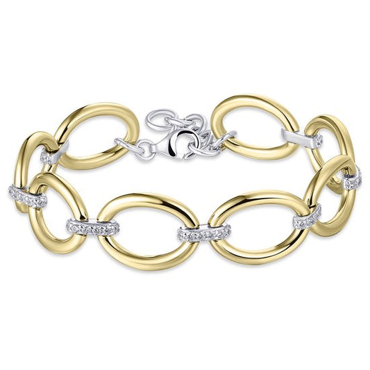 Yellow Gold Plated & Cubic Zirconia Oval Links Bracelet