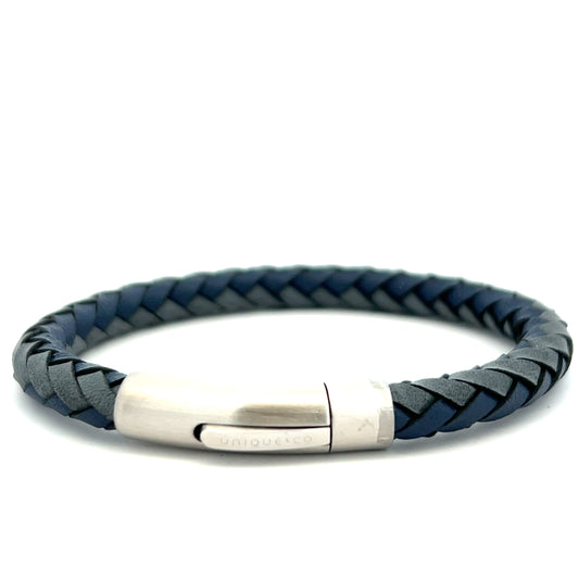 Unique & Co Antique Blue Leather Plait Stainless Steel Clasp 19cm