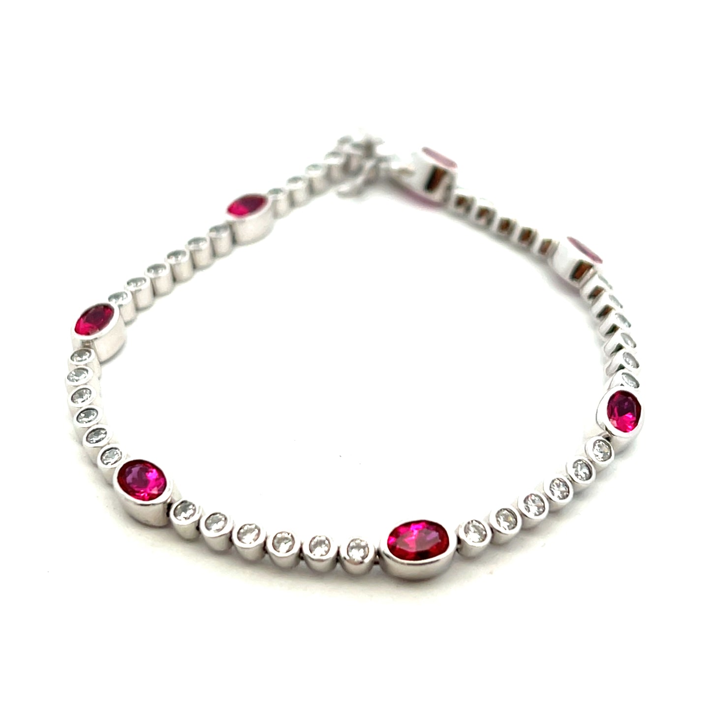 Diamonfire Sterling Silver Red Oval Cubic Zirconia Bracelet