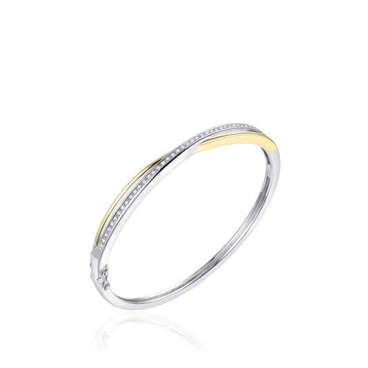 Sterling Silver and Yellow Gold Plated Cubic Zirconia Bangle