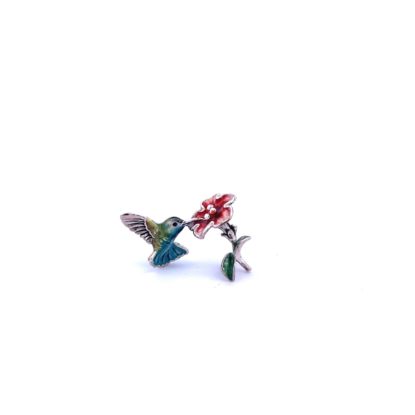 Sterling Silver Enamel Mini Hummingbird with Flower Figurine