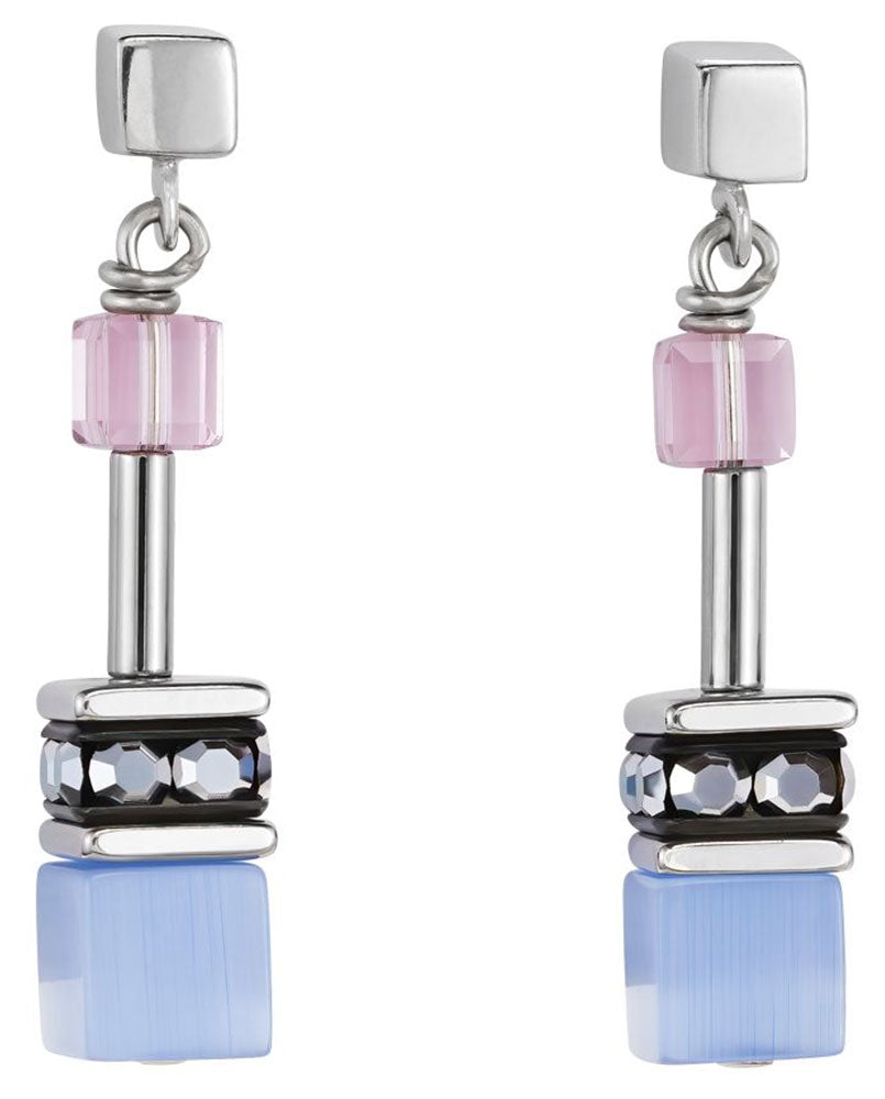 Coeur De Lion Cube Rose Pastel Blue Stop Earrings