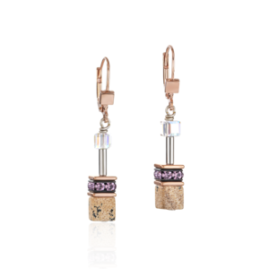 Coeur De Lion Lilac Beige Cube Drop Earrings