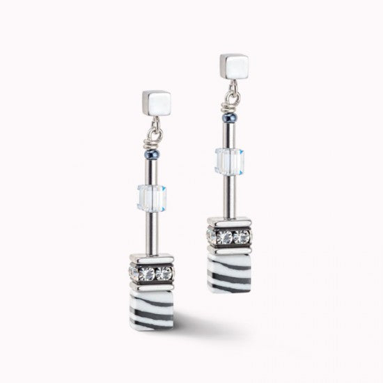 Coeur De Lion Cubes Black White Stripes Drop Earrings 5011/21-1314