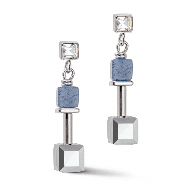 Coeur De Lion Mini Cube Graduated Blue and Clear Drop Earrings