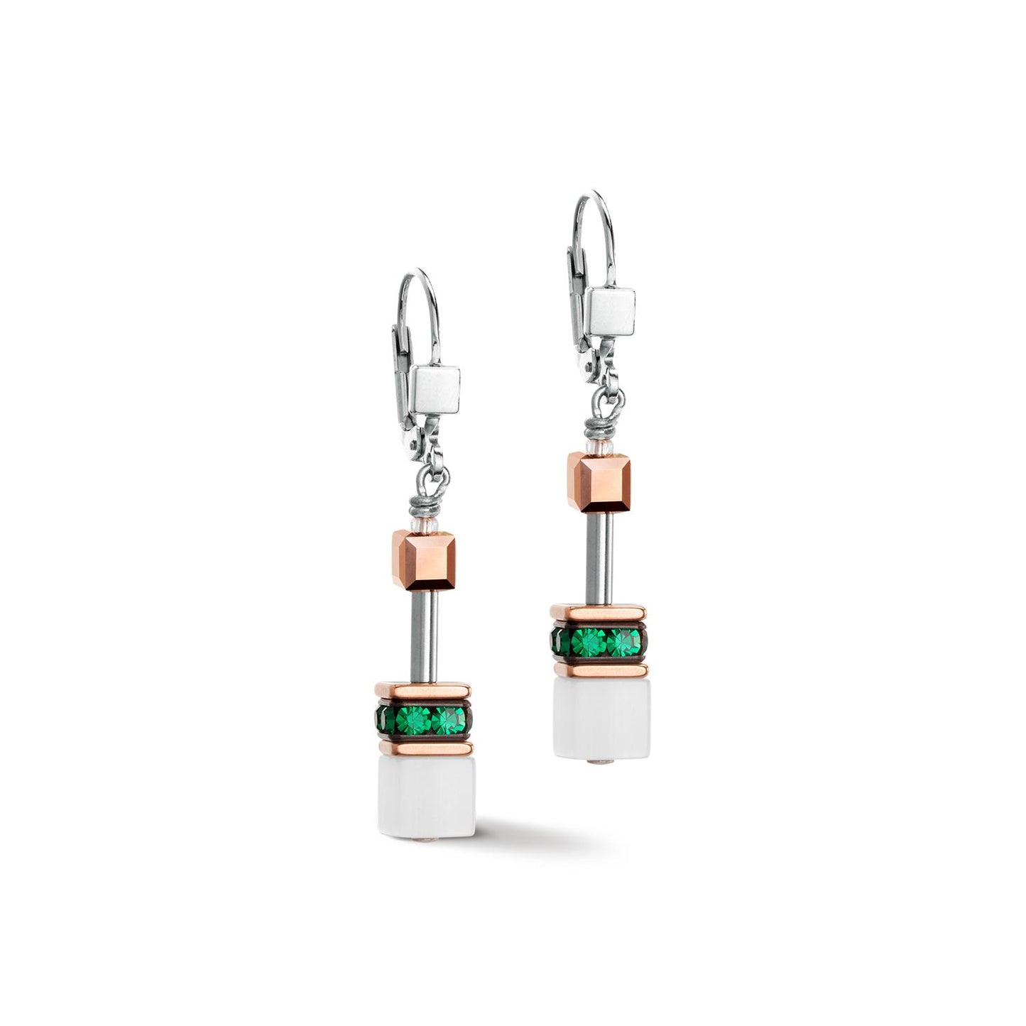 Coeur De Lion Dark Green, Rose, Black and White Crystal Drop Earrings