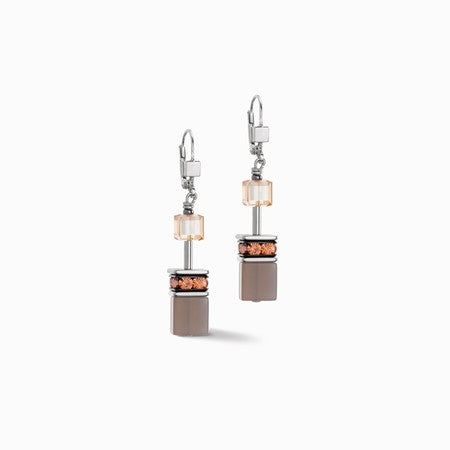 Coeur De Lion Mega Cube Cognac Beige Crystal Drop Earrings 4505/20-1130