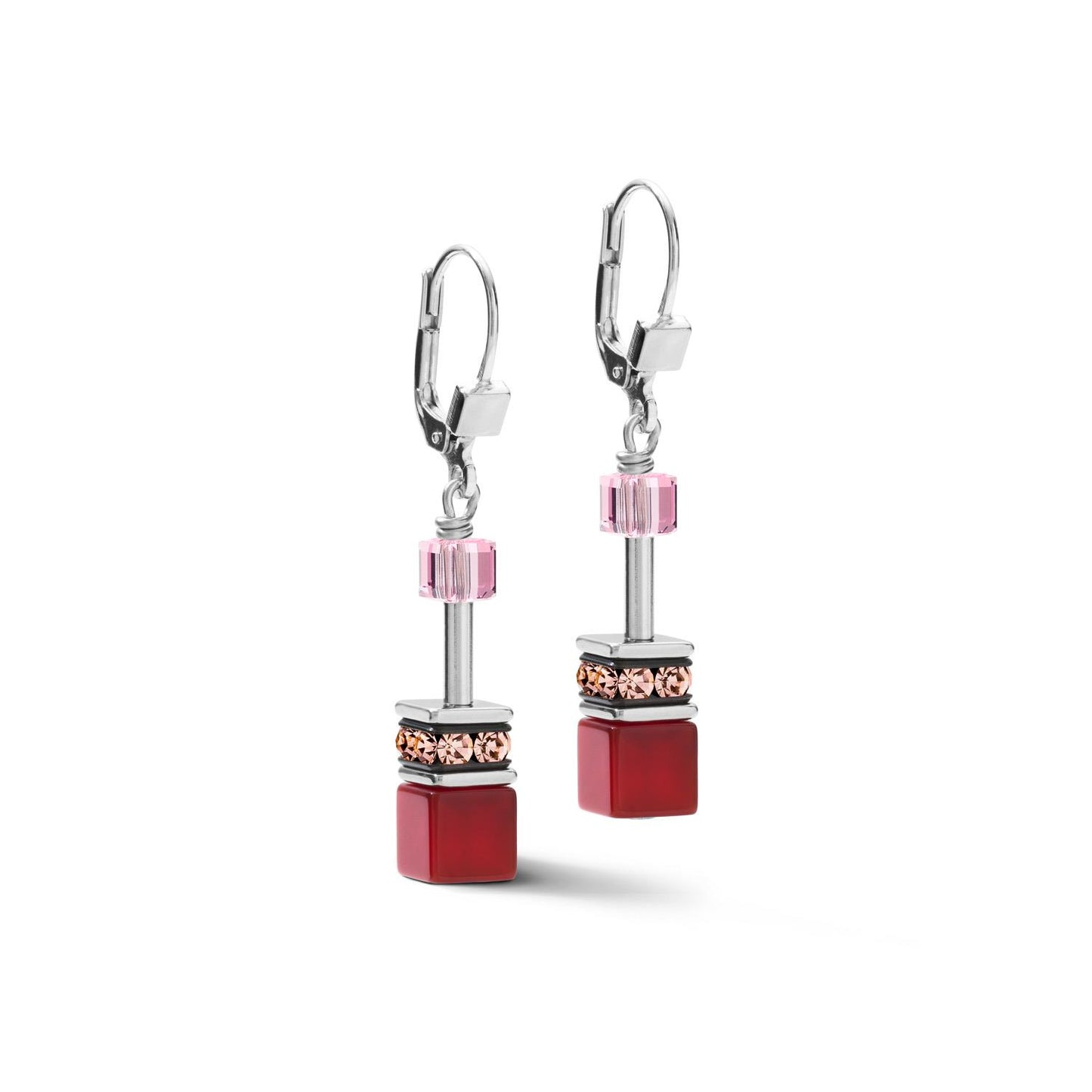 Coeur De Lion Red Pink Cube Drop Earrings 4905/20-0308