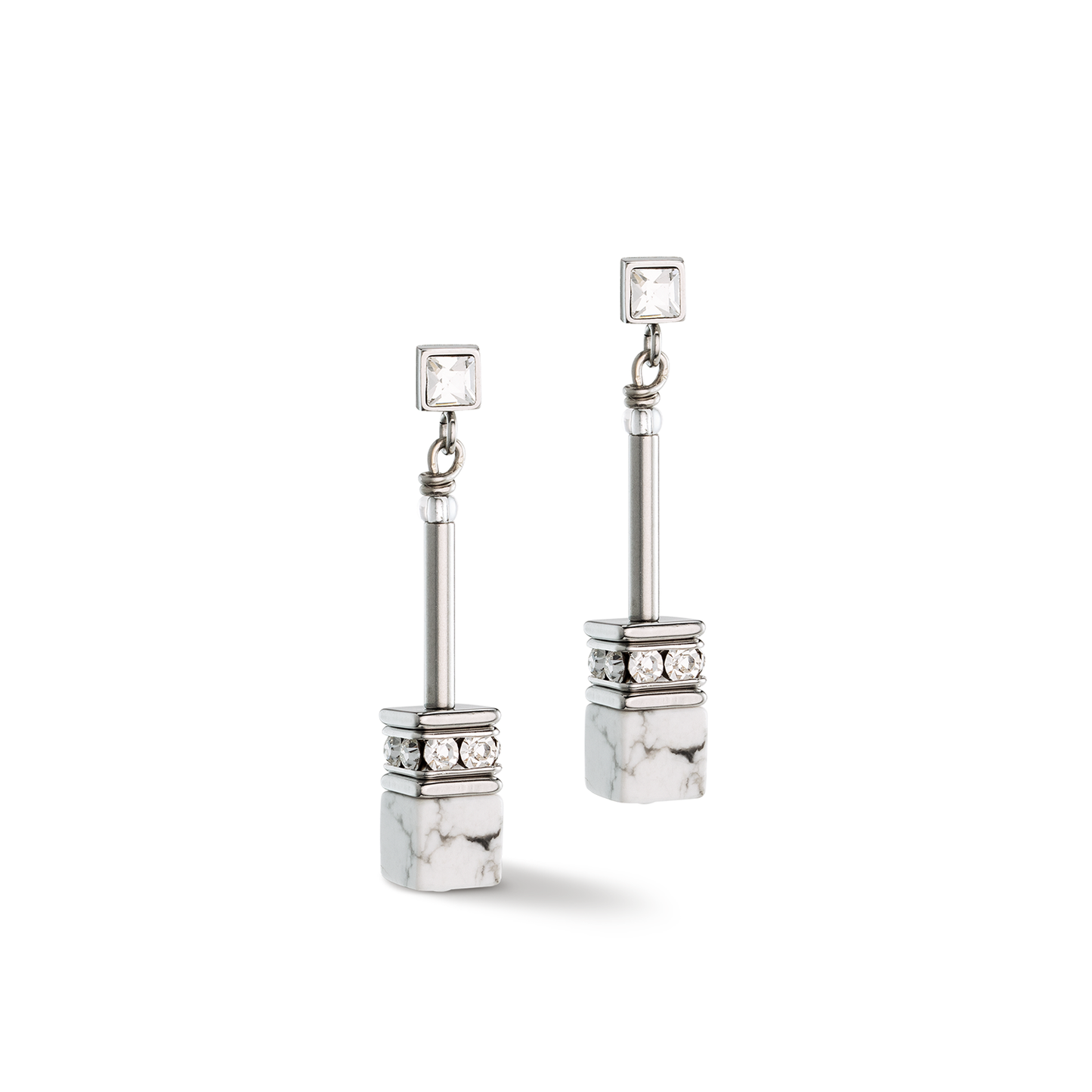 Coeur De Lion Geo Cube White Clear Crystal Drop Earrings