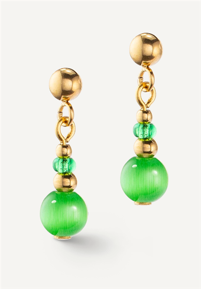 Coeur De Lion Yellow Gold Plated Drop Earrings with Green Stones