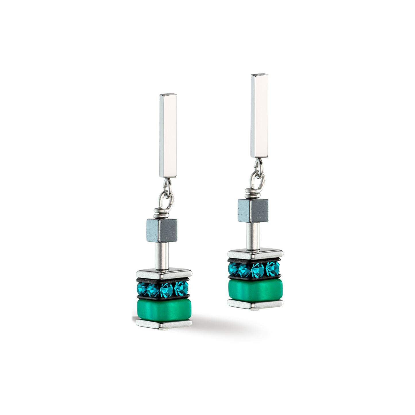 Coeur De Lion Green Cubes And Crystal Drop Earrings
