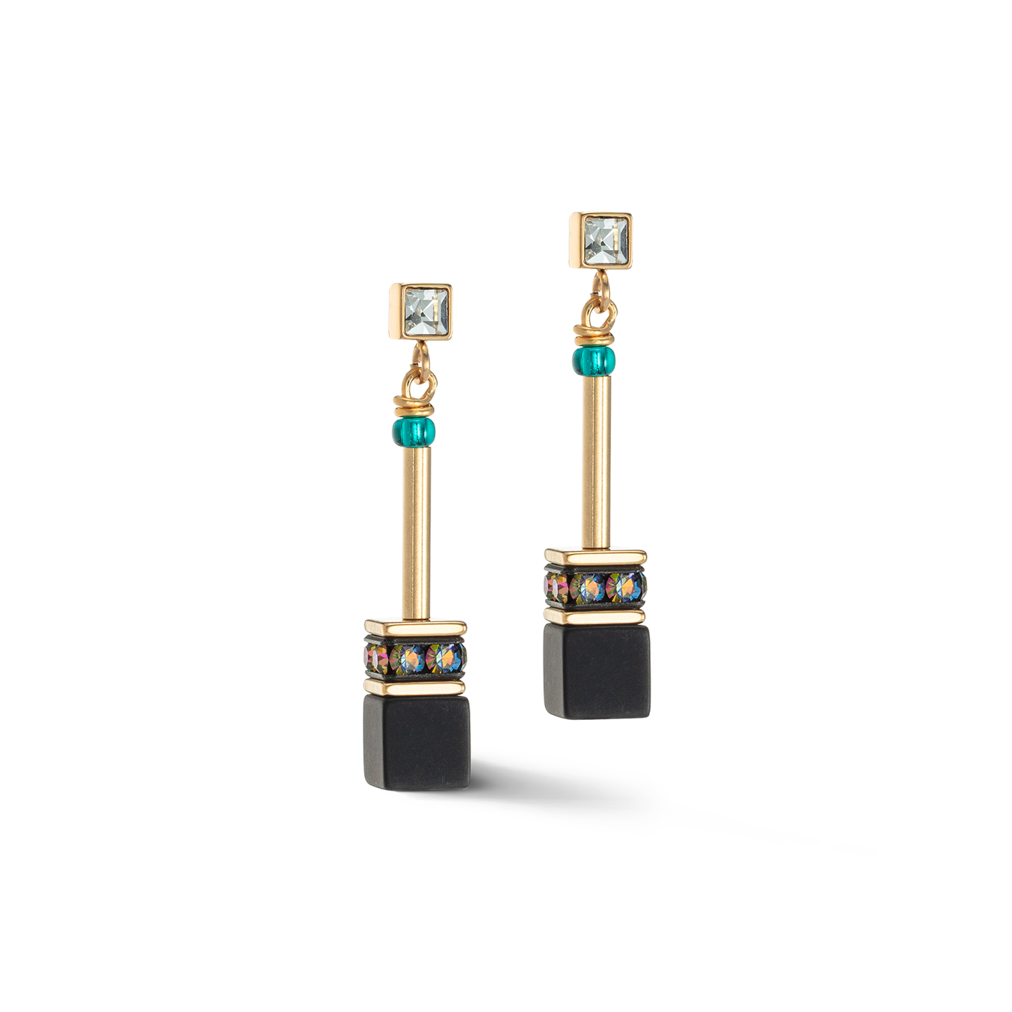 Coeur De Lion Black Rainbow Teal Drop Earrings