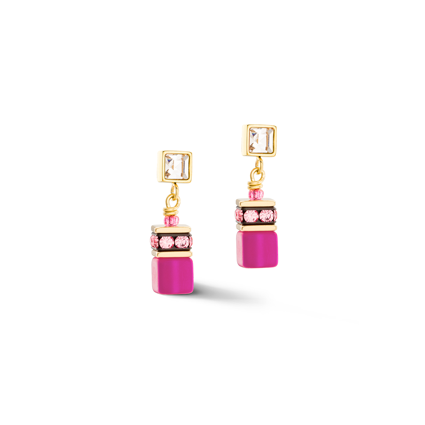 Coeur De Lion Yellow Gold Plated Magenta Pink Drop Earrings 3038/21-0416