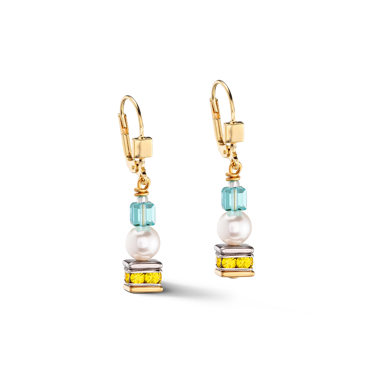 Coeur De Lion Yellow Teal Crystal Drop Earrings 4085/20-1527
