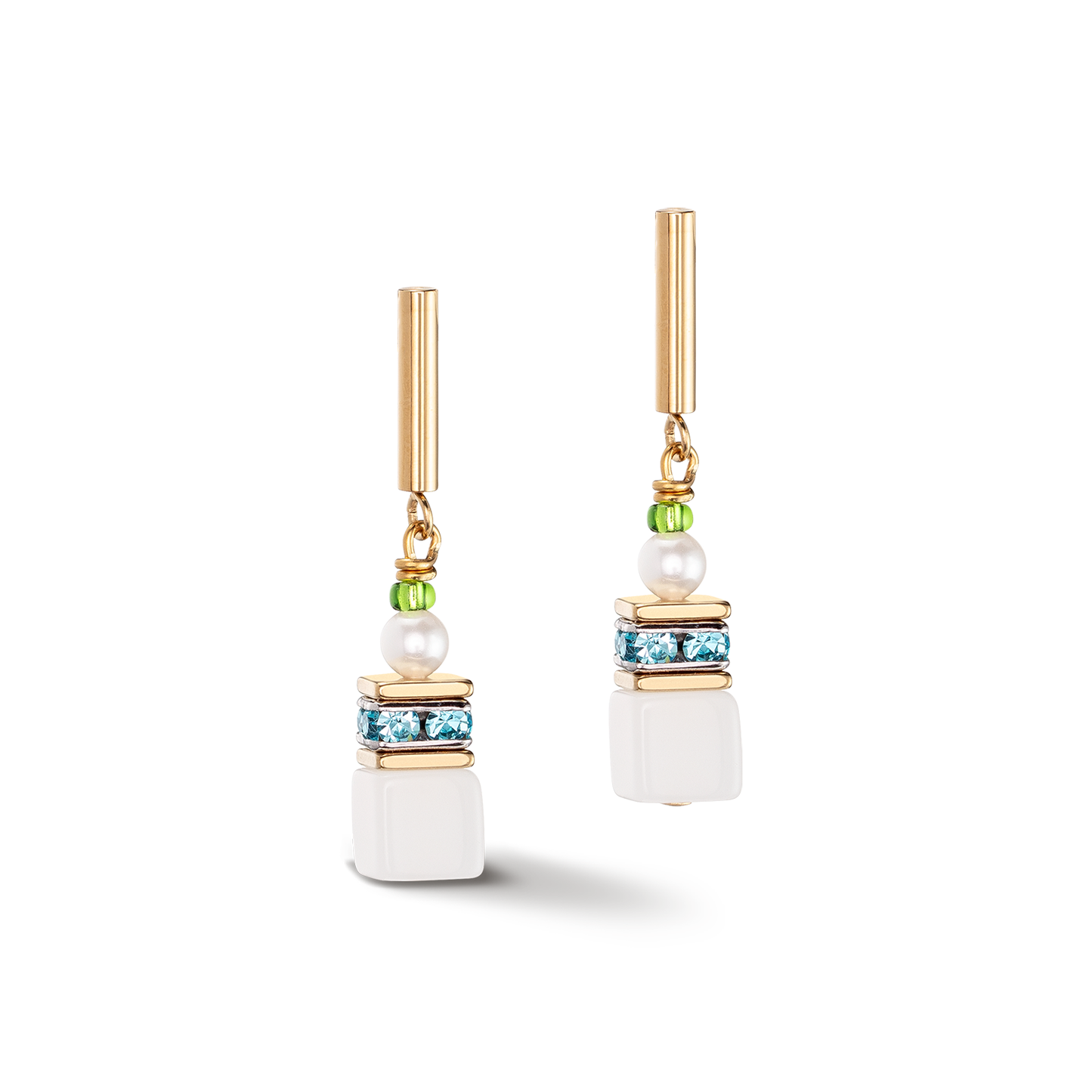 Coeur De Lion Spring White Teal Lime Crystal Drop Earrings 4086/21-1527