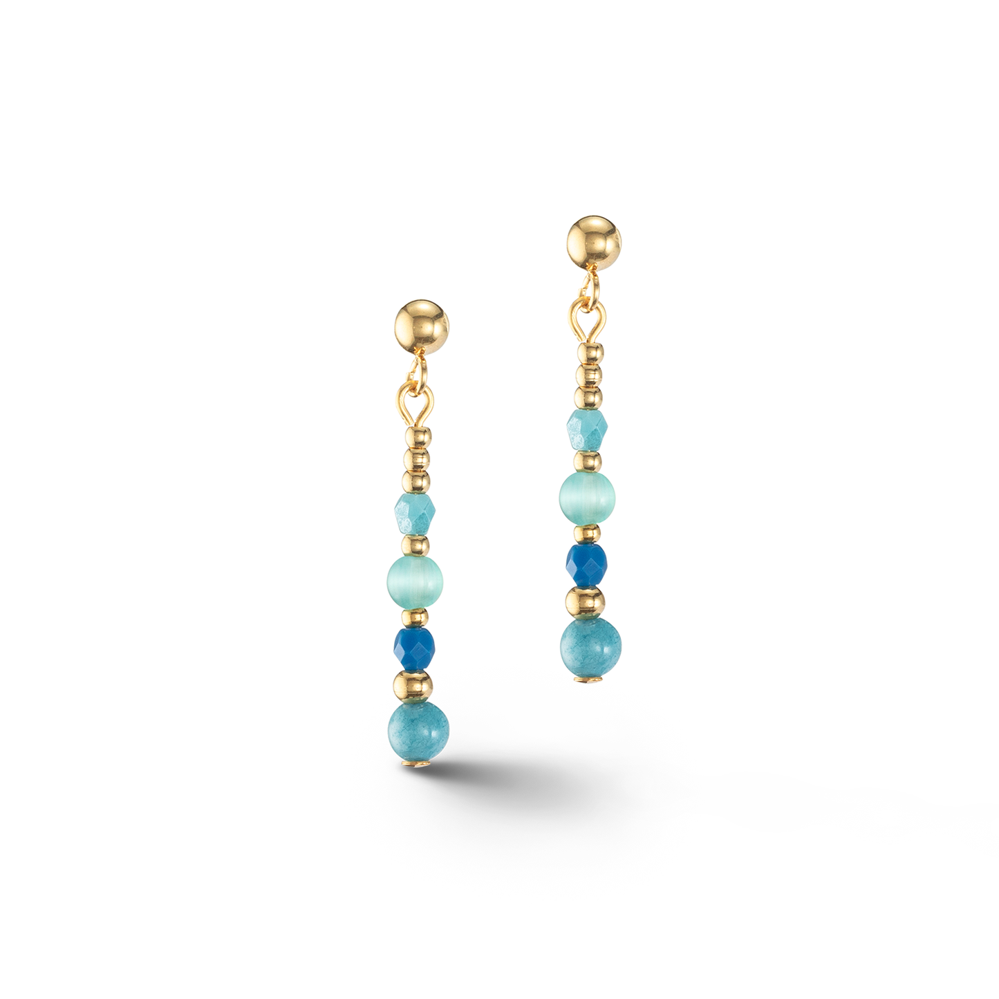 Coeur De Lion Yellow Gold Plated Multi Blue Bead Drop Earrings 4350/21-0600