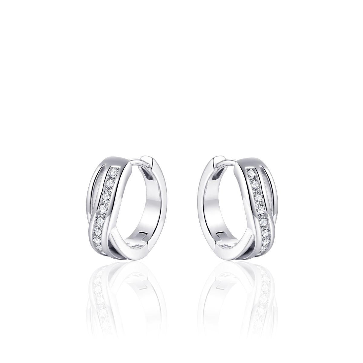 Sterling Silver Two Strand Cubic Zirconia Hoop Earrings