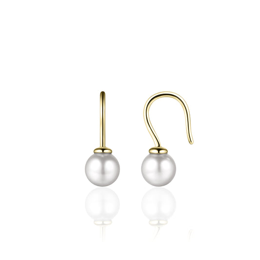 Yellow Gold Plated Imitation Pearl Hook Wire Earrings