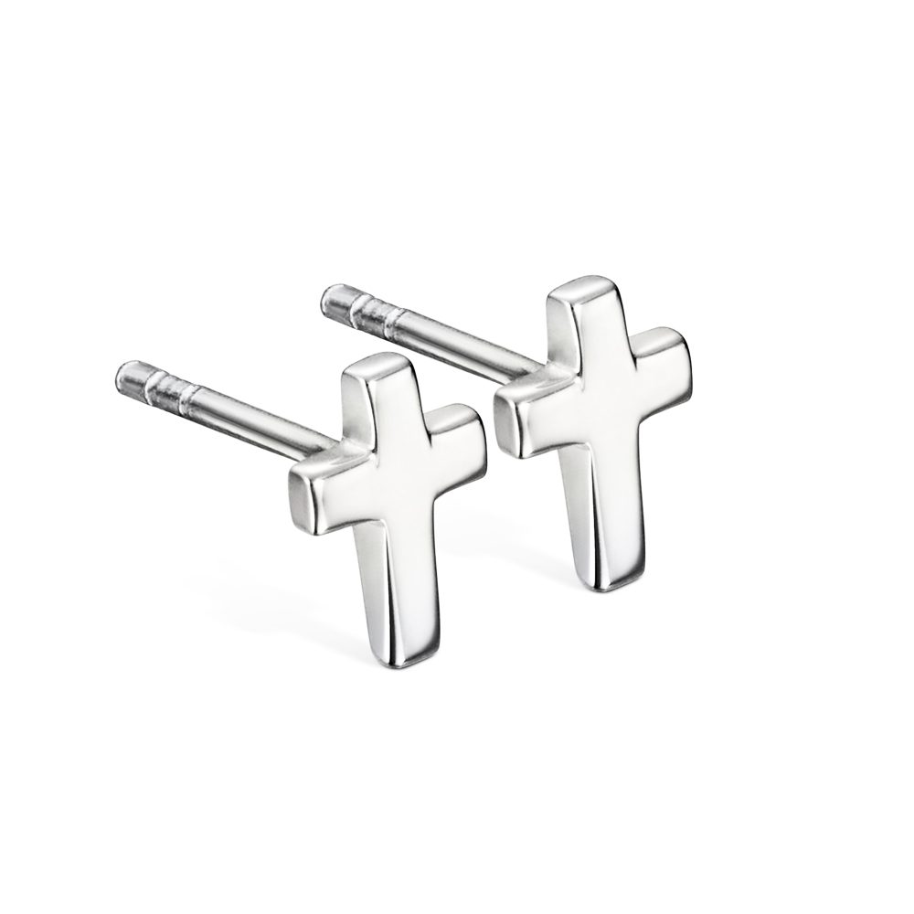 Little Star Eden Plain Polished Silver Cross Stud